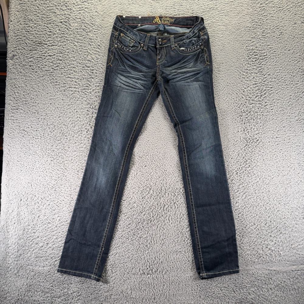 Antique Rivet Jeans Women 26x33 Blue Cotton Denim Skinny Western Cowgirl Stretch